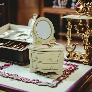 Vintage Hermitage Pottery Floral Ceramic Dresser Mirrored Jewelry Trinket